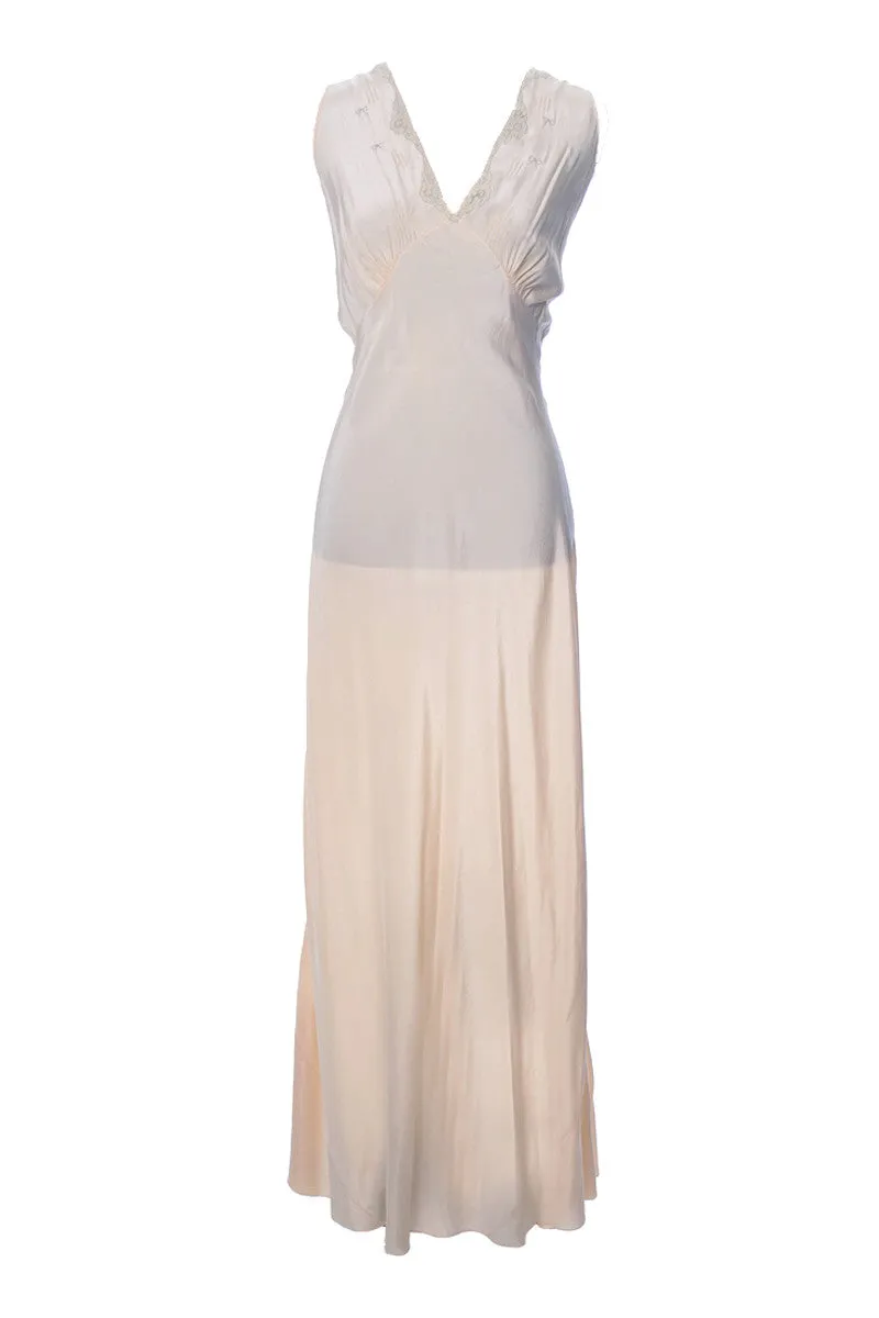 1930s Vintage Nightgown Silk with Embroidery 42
