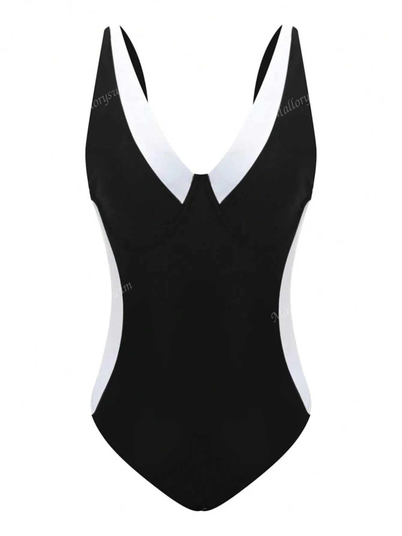 1pc Contrast Color V-Neck Spaghetti Strap One-Piece Swimsuit Summer