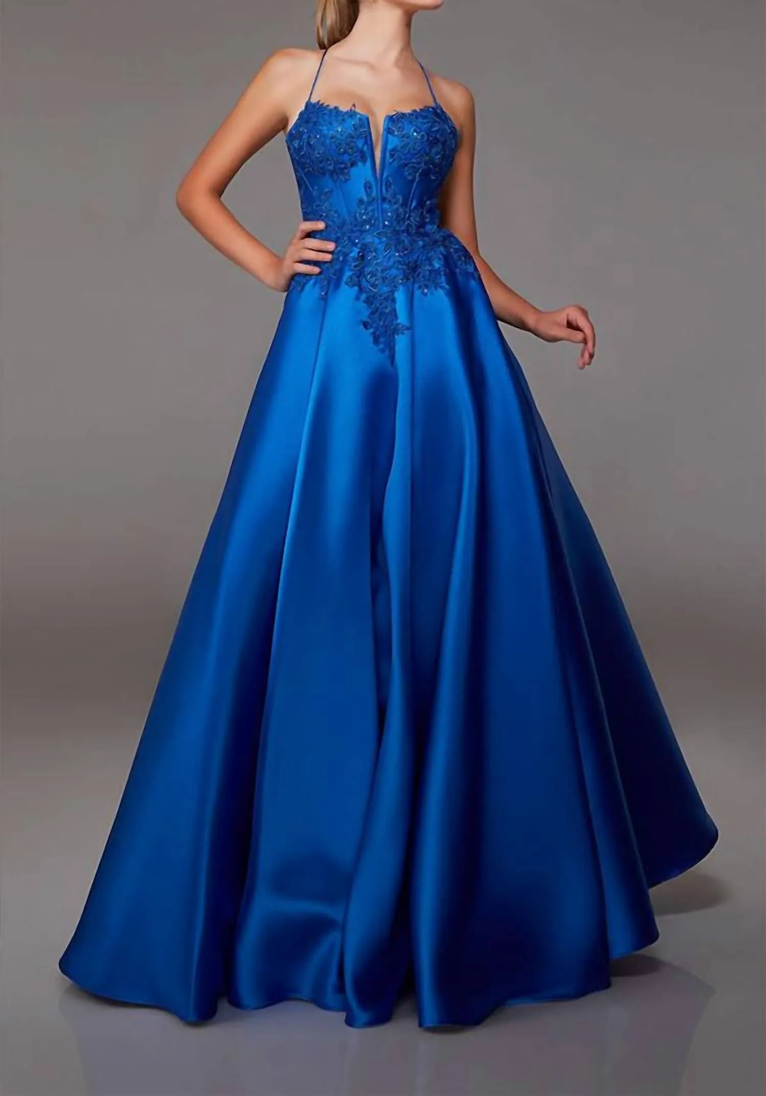 Alyce Paris - Plunge Neck & Lace Mikado Ball Gown