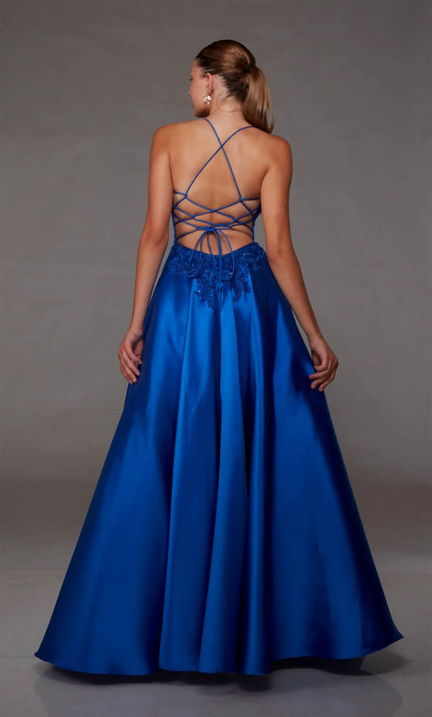 Alyce Paris - Plunge Neck & Lace Mikado Ball Gown