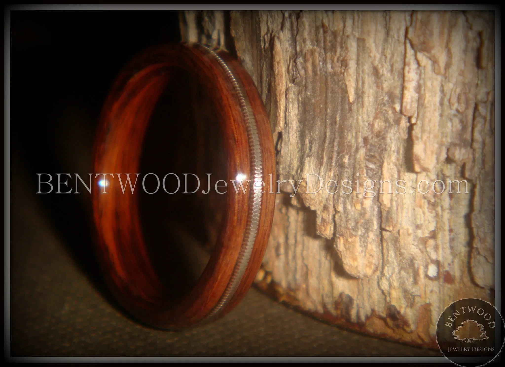 Bentwood Ring - "Electric" Rosewood Wood Ring with Guitar String Inlay