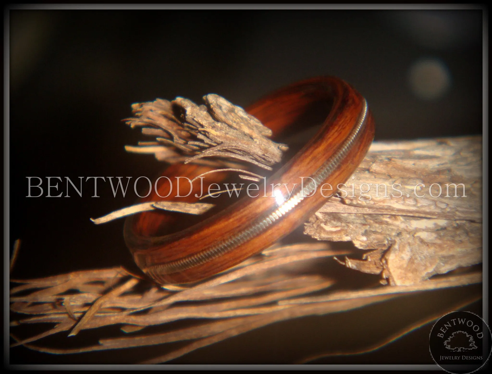 Bentwood Ring - "Electric" Rosewood Wood Ring with Guitar String Inlay