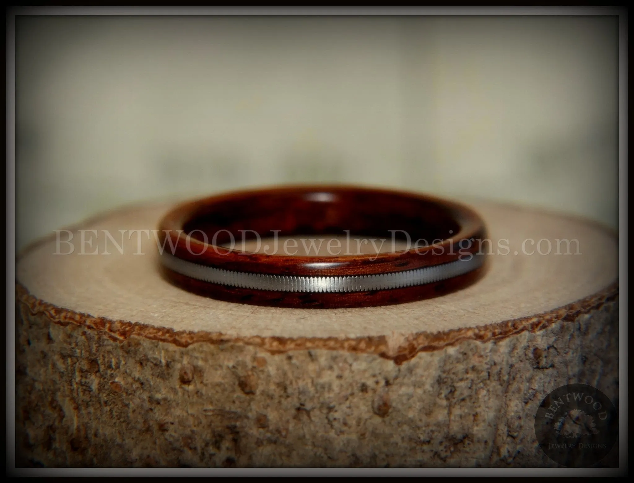 Bentwood Ring - "Heavy Electric" Cocobolo Ring with Thick Silver Guitar String Inlay