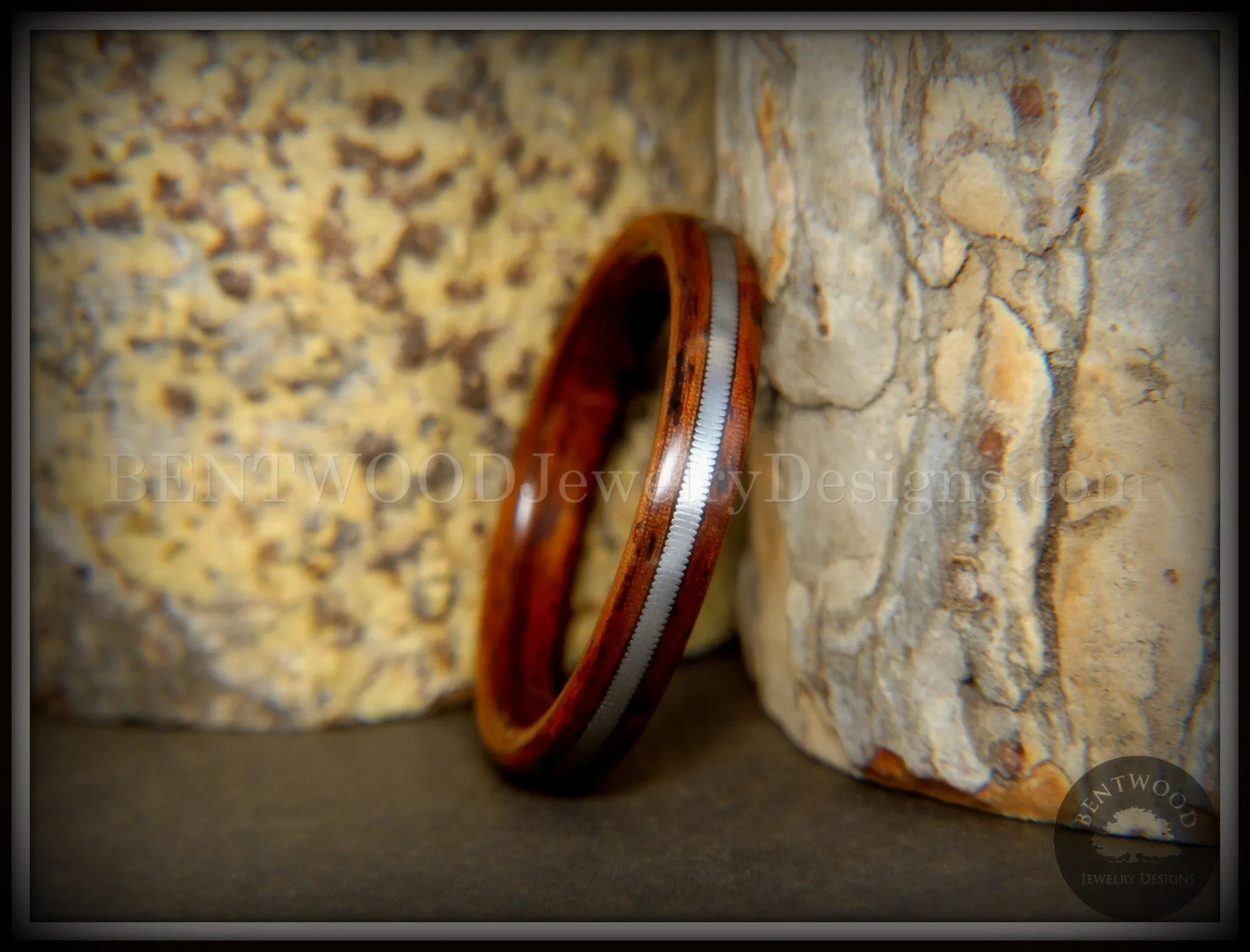 Bentwood Ring - "Heavy Electric" Cocobolo Ring with Thick Silver Guitar String Inlay