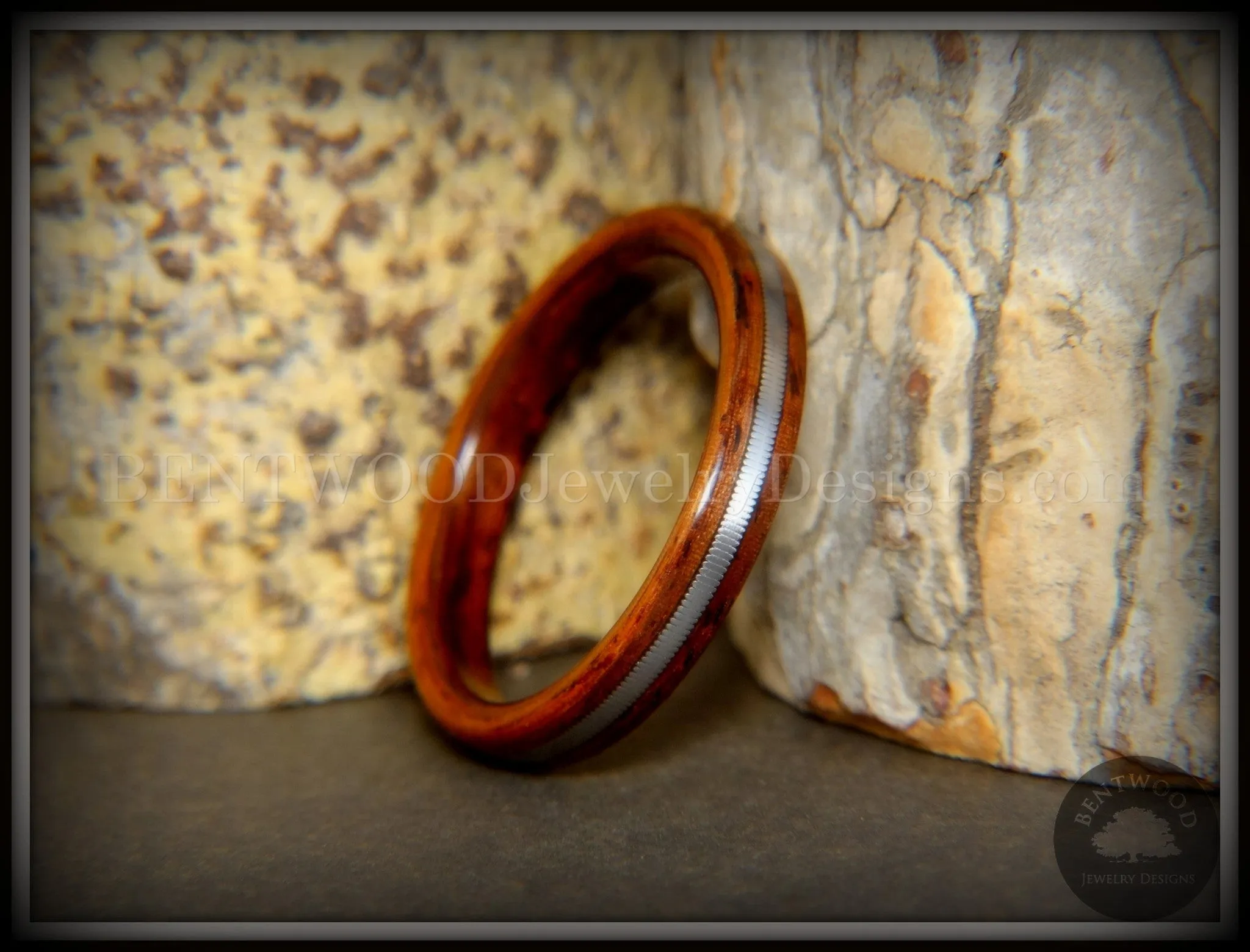 Bentwood Ring - "Heavy Electric" Cocobolo Ring with Thick Silver Guitar String Inlay