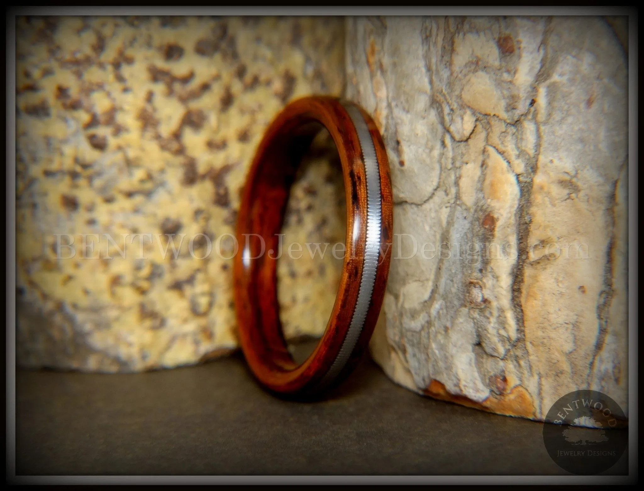 Bentwood Ring - "Heavy Electric" Cocobolo Ring with Thick Silver Guitar String Inlay