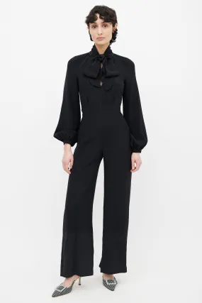 Black Neck Tie Long Sleeve Jumpsuit