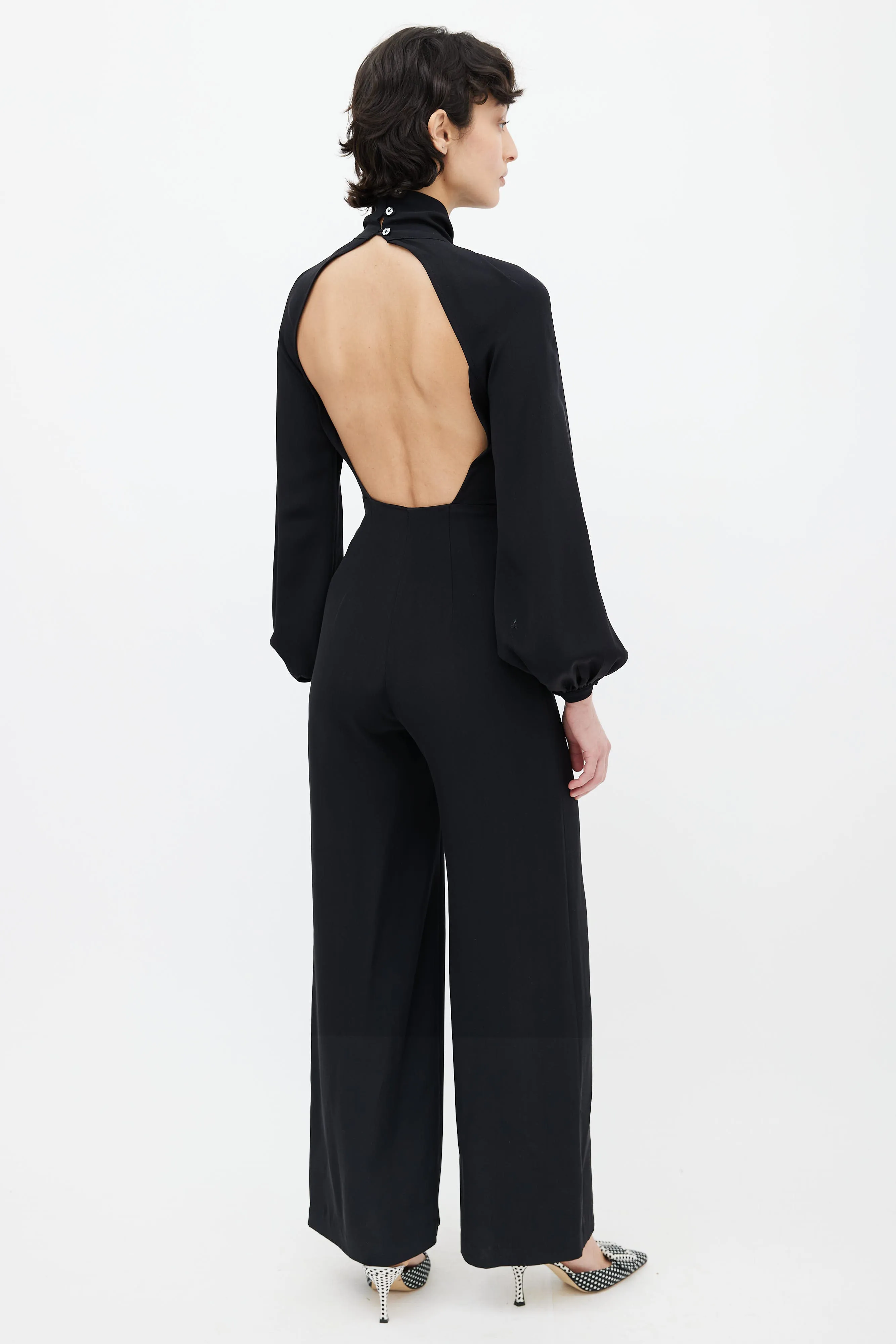 Black Neck Tie Long Sleeve Jumpsuit