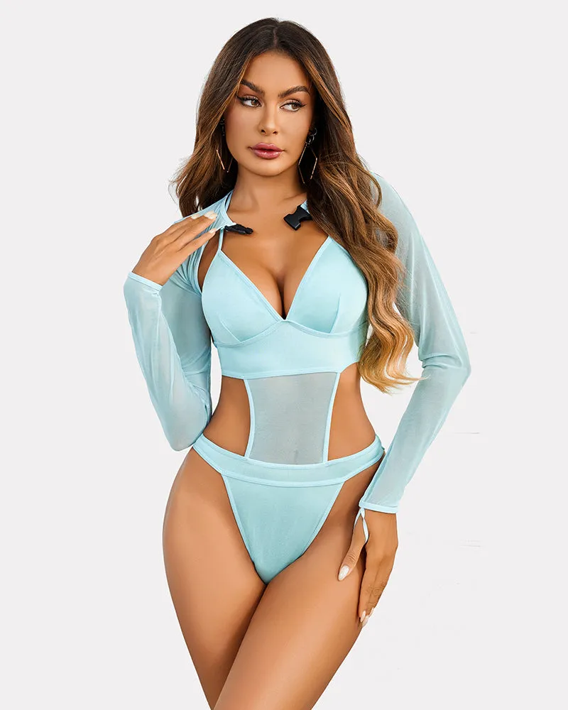 Buckle Shrug Bodysuit Crop Top Set