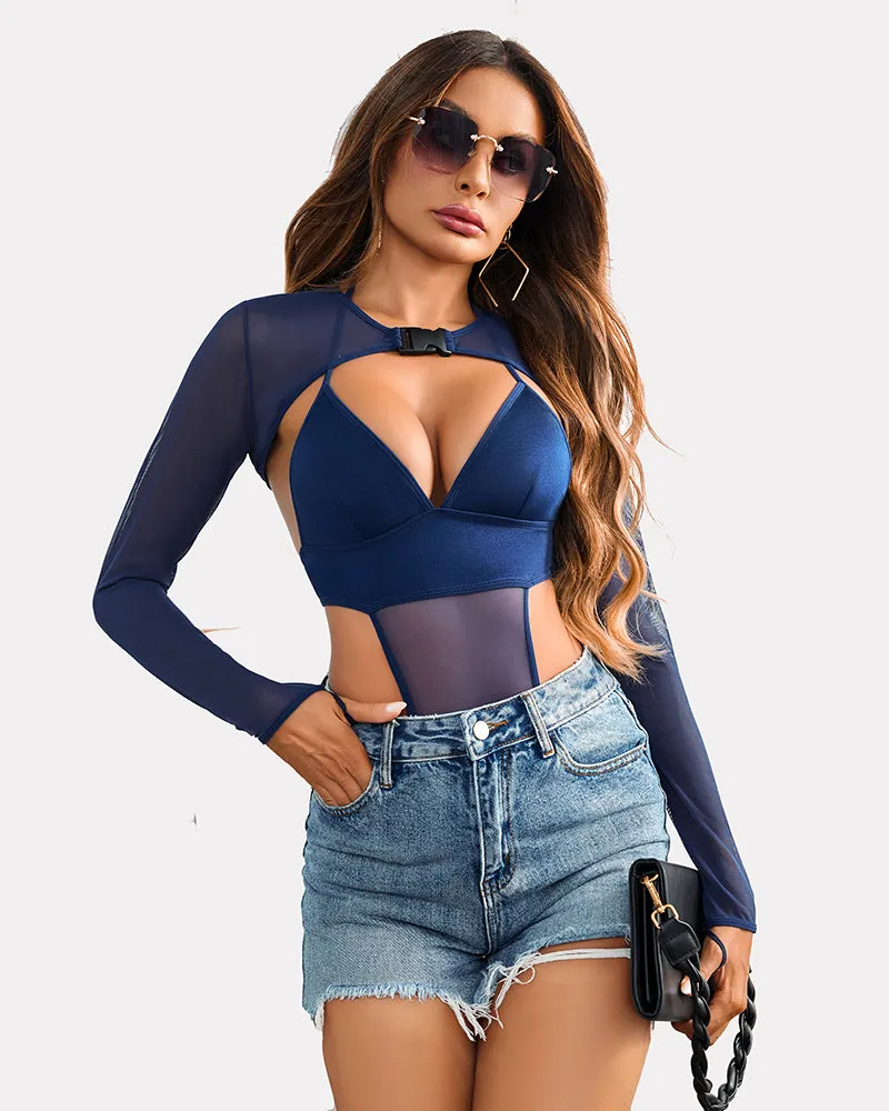 Buckle Shrug Bodysuit Crop Top Set