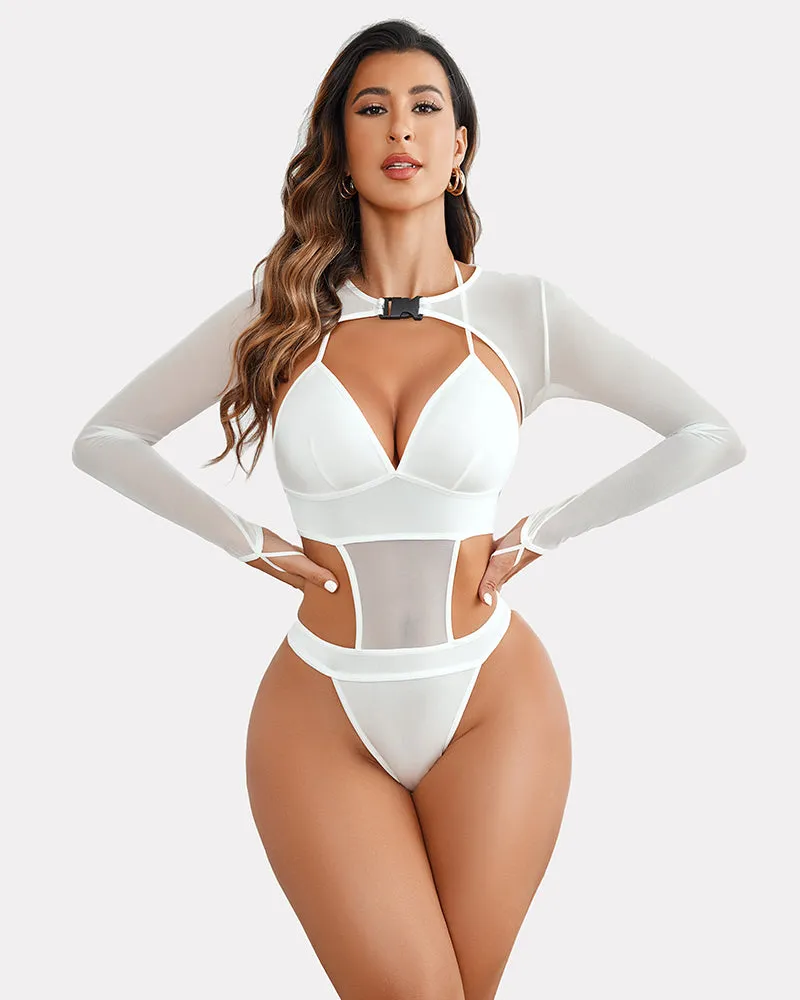 Buckle Shrug Bodysuit Crop Top Set