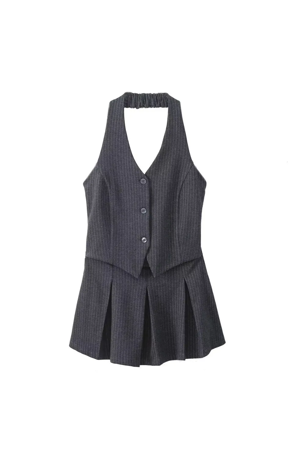 'Caroline' Striped Pleated Waist Vest Dress