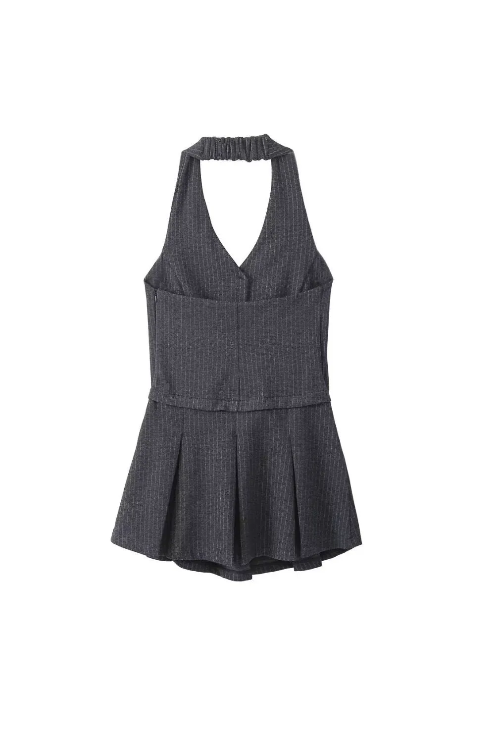 'Caroline' Striped Pleated Waist Vest Dress