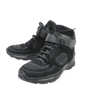 Chanel Black CC Mesh Glittered High Cut Sneakers 39.5