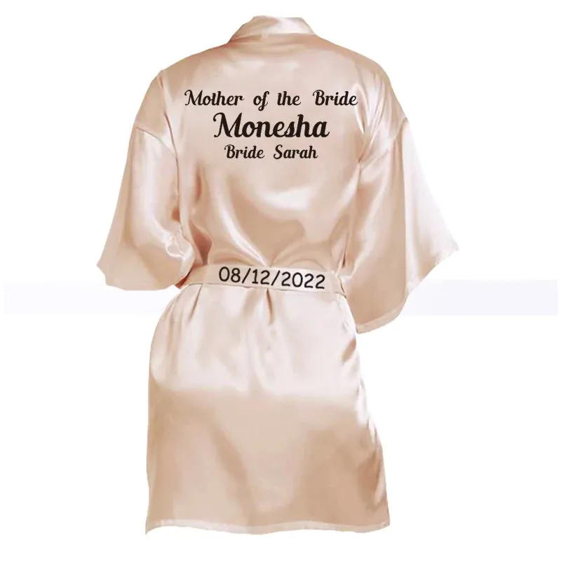 Customized Logo Wedding Bathrobe Faux Silk Bridal Robe Bride Bridesmaid Wedding Robes Woman Bachelorette Hen Party