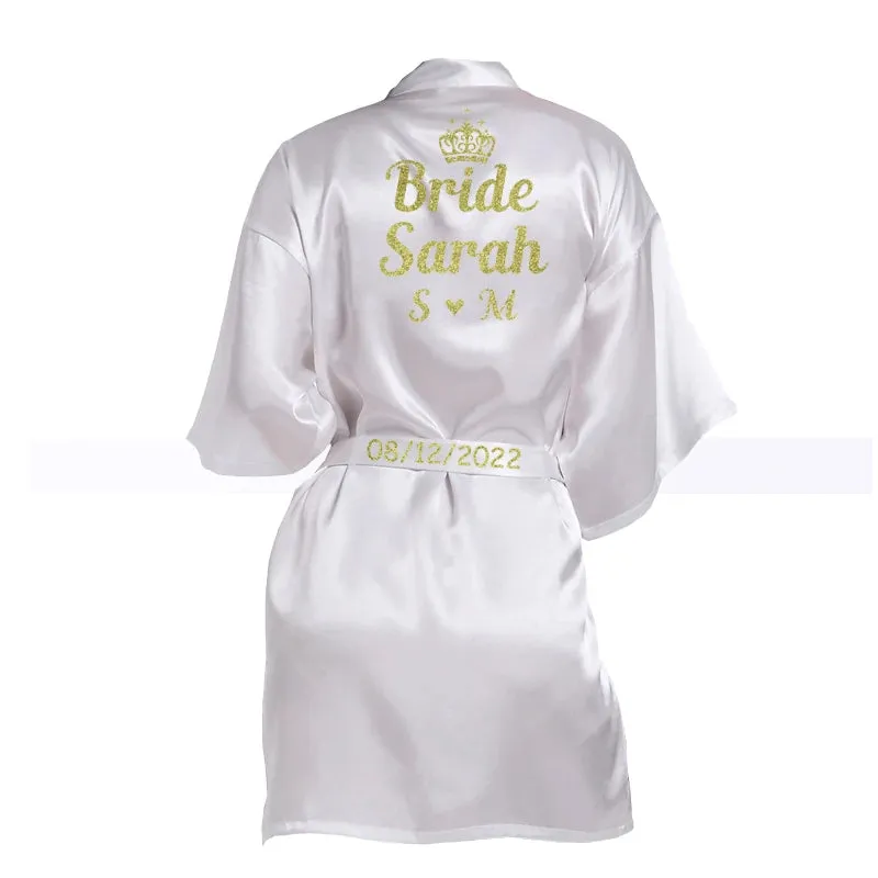 Customized Logo Wedding Bathrobe Faux Silk Bridal Robe Bride Bridesmaid Wedding Robes Woman Bachelorette Hen Party