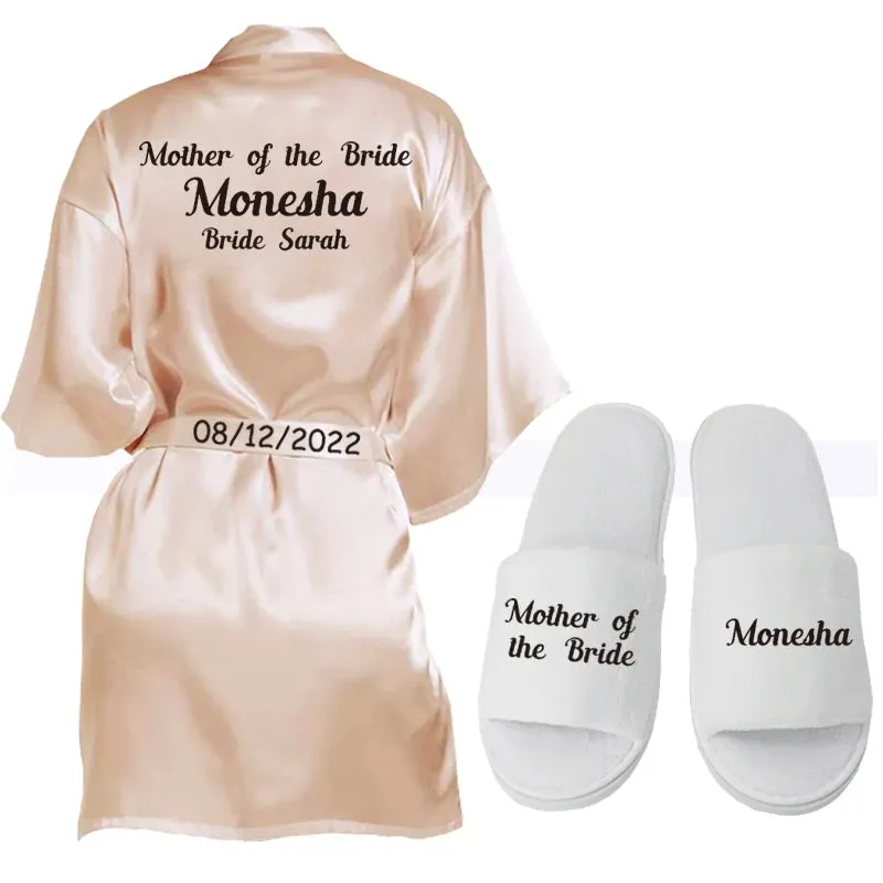 Customized Logo Wedding Bathrobe Faux Silk Bridal Robe Bride Bridesmaid Wedding Robes Woman Bachelorette Hen Party