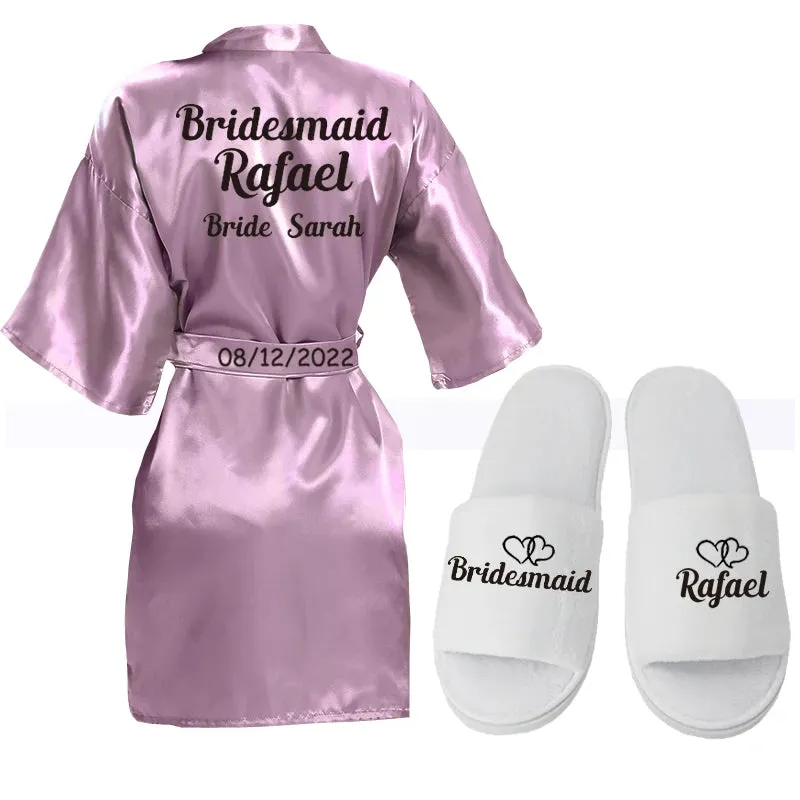 Customized Logo Wedding Bathrobe Faux Silk Bridal Robe Bride Bridesmaid Wedding Robes Woman Bachelorette Hen Party