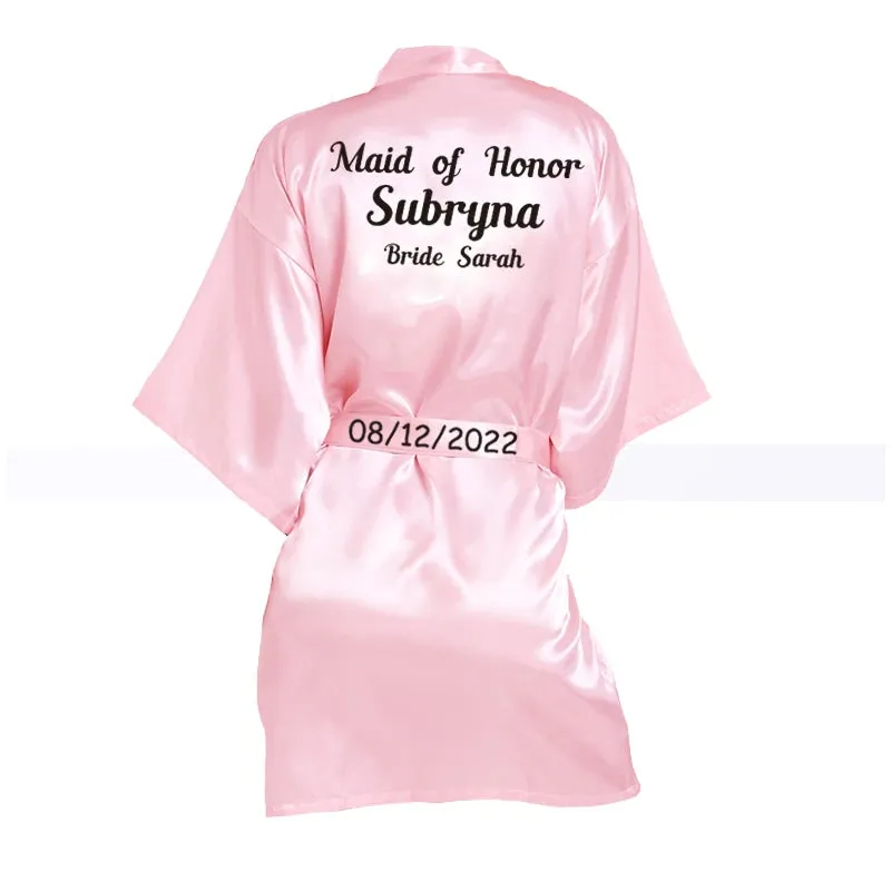 Customized Logo Wedding Bathrobe Faux Silk Bridal Robe Bride Bridesmaid Wedding Robes Woman Bachelorette Hen Party