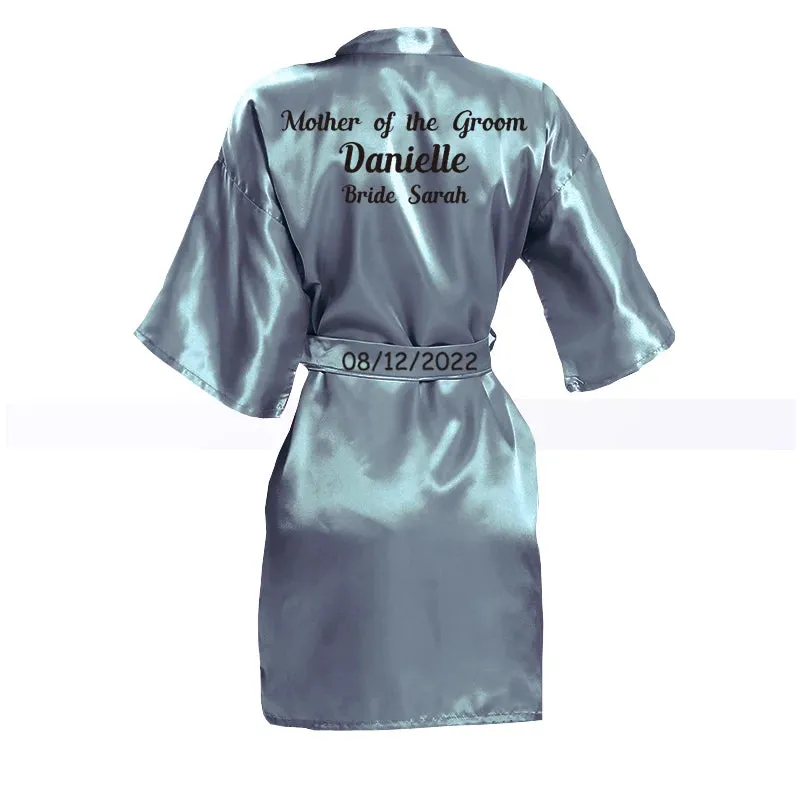 Customized Logo Wedding Bathrobe Faux Silk Bridal Robe Bride Bridesmaid Wedding Robes Woman Bachelorette Hen Party