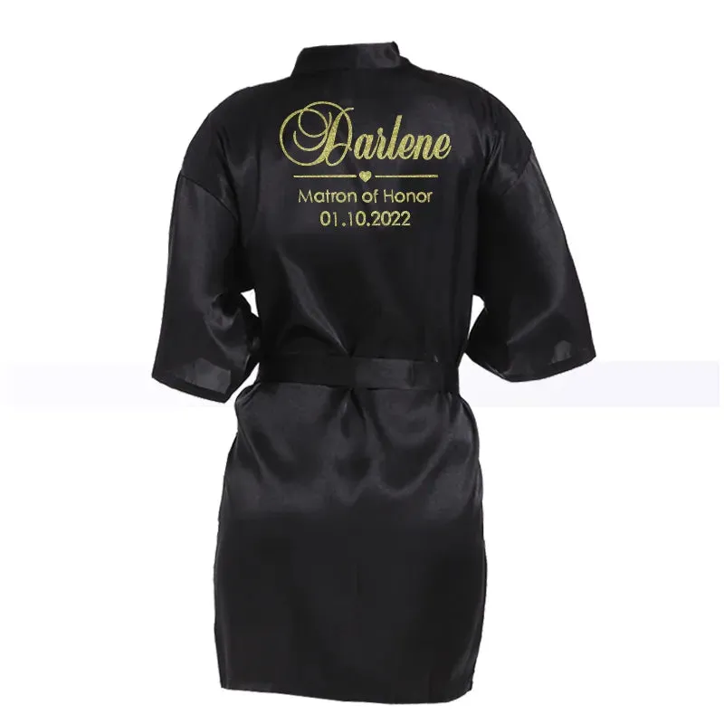 Customized Name Date Wedding Bathrobe Faux Silk Bridal Robe Bride Bridesmaid Wedding Robes Woman Bachelorette Hen Party