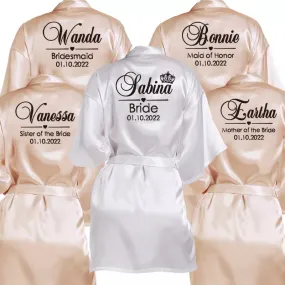 Customized Name Date Wedding Bathrobe Faux Silk Bridal Robe Bride Bridesmaid Wedding Robes Woman Bachelorette Hen Party