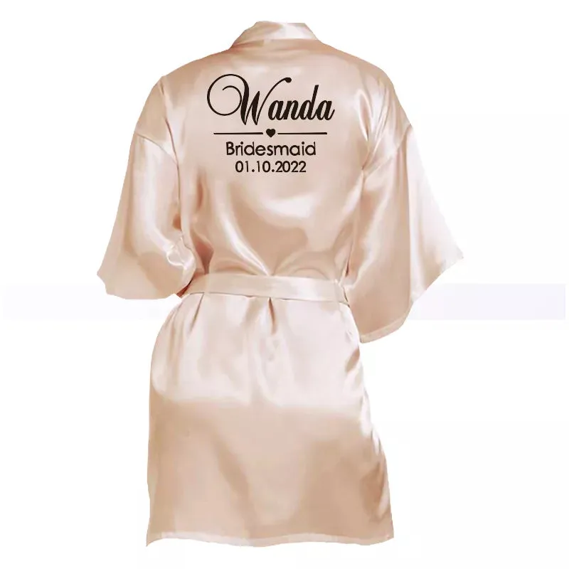 Customized Name Date Wedding Bathrobe Faux Silk Bridal Robe Bride Bridesmaid Wedding Robes Woman Bachelorette Hen Party