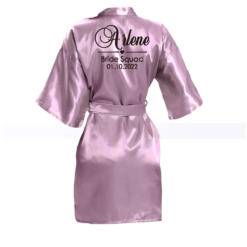 Customized Name Date Wedding Bathrobe Faux Silk Bridal Robe Bride Bridesmaid Wedding Robes Woman Bachelorette Hen Party