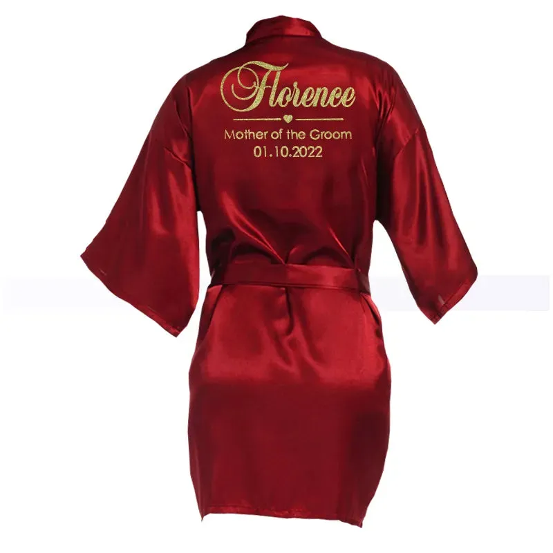 Customized Name Date Wedding Bathrobe Faux Silk Bridal Robe Bride Bridesmaid Wedding Robes Woman Bachelorette Hen Party
