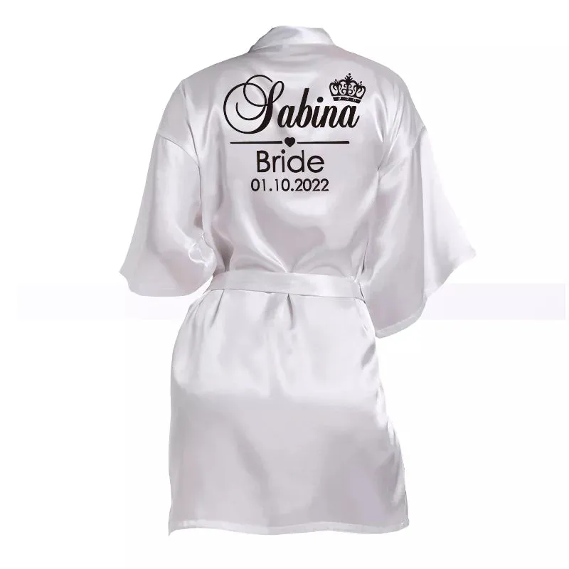 Customized Name Date Wedding Bathrobe Faux Silk Bridal Robe Bride Bridesmaid Wedding Robes Woman Bachelorette Hen Party