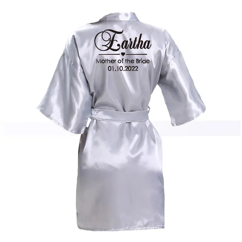 Customized Name Date Wedding Bathrobe Faux Silk Bridal Robe Bride Bridesmaid Wedding Robes Woman Bachelorette Hen Party
