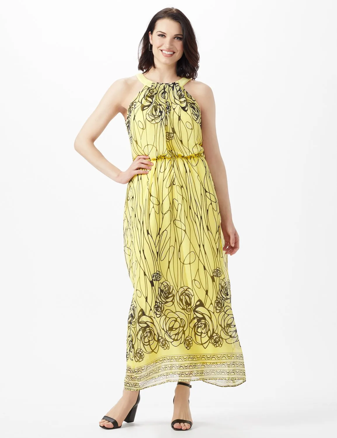 Halter Scribble Floral Chiffon Patio Dress