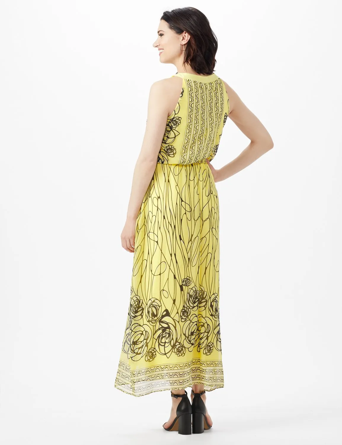 Halter Scribble Floral Chiffon Patio Dress