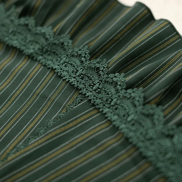 Historical Vibes Dark Green Stripped Pattern Halter Neck Underbust Dress