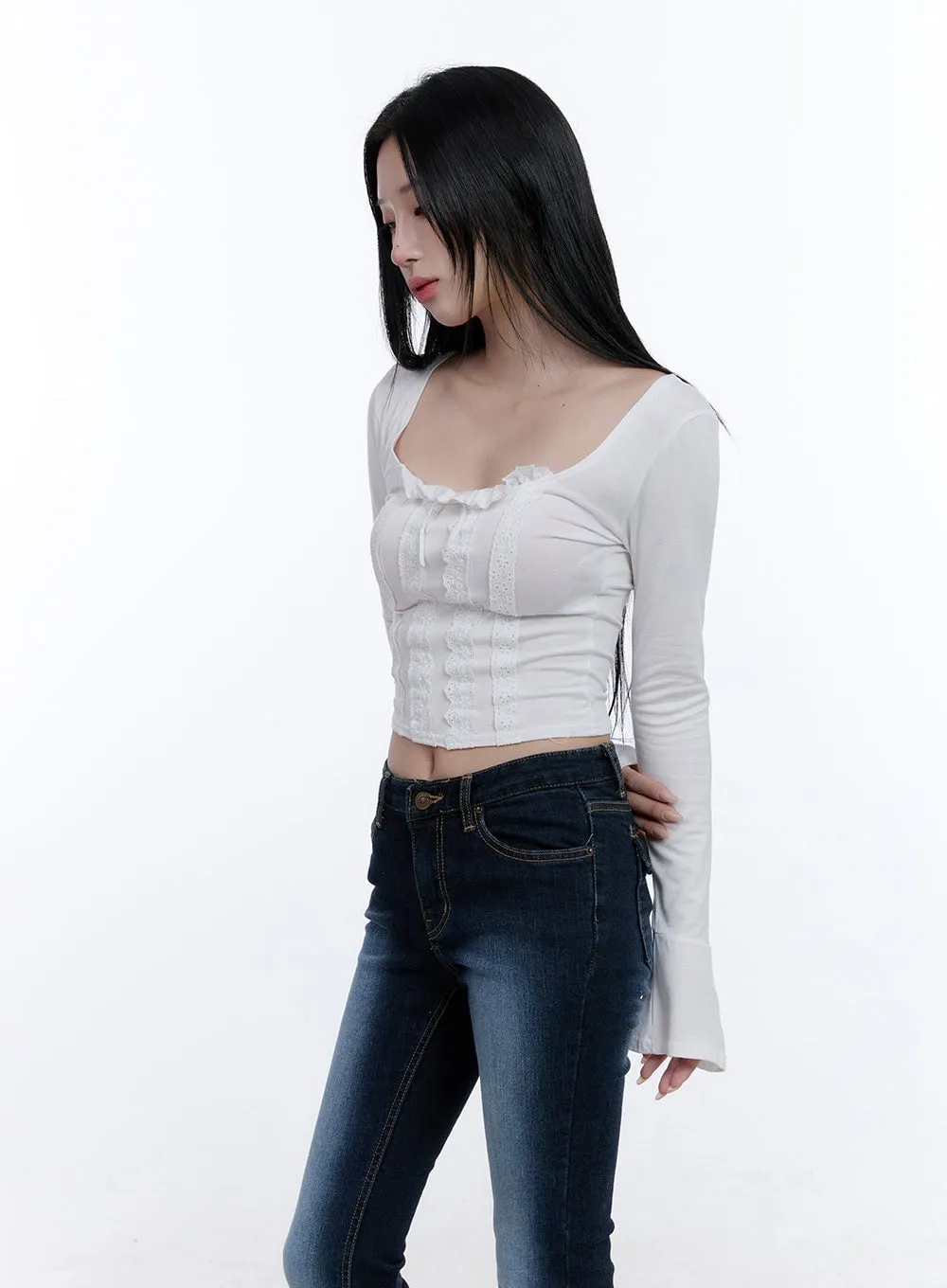 Lace Detail Square Neck Crop Top CD419