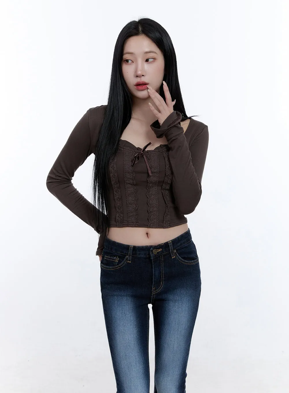 Lace Detail Square Neck Crop Top CD419