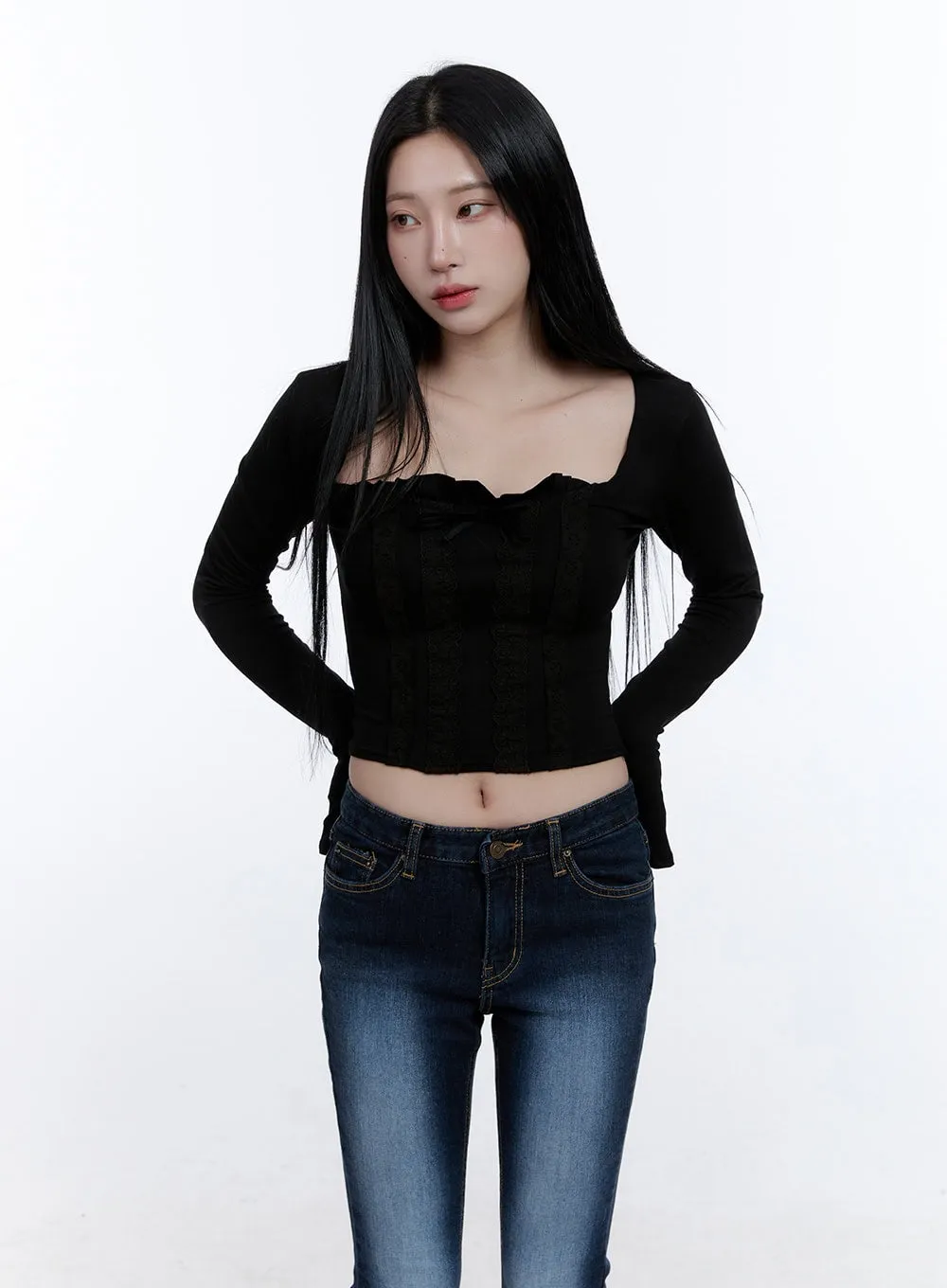 Lace Detail Square Neck Crop Top CD419