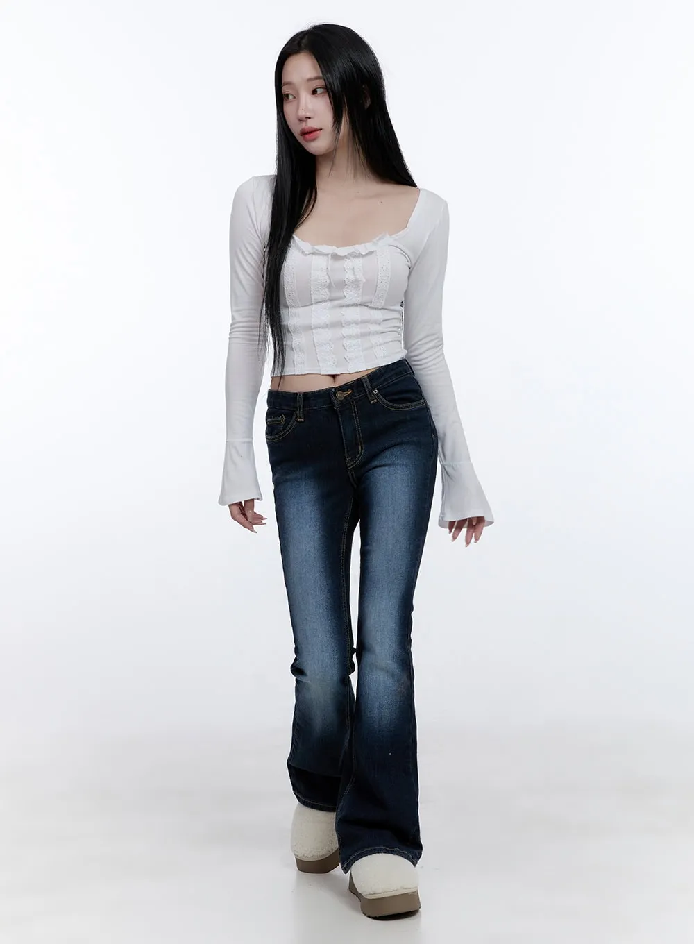 Lace Detail Square Neck Crop Top CD419