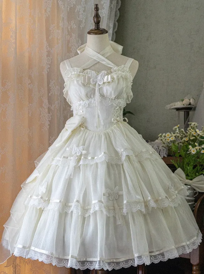 Lolita   Flower Dress Halter Neck Wedding Dress Light Suspender