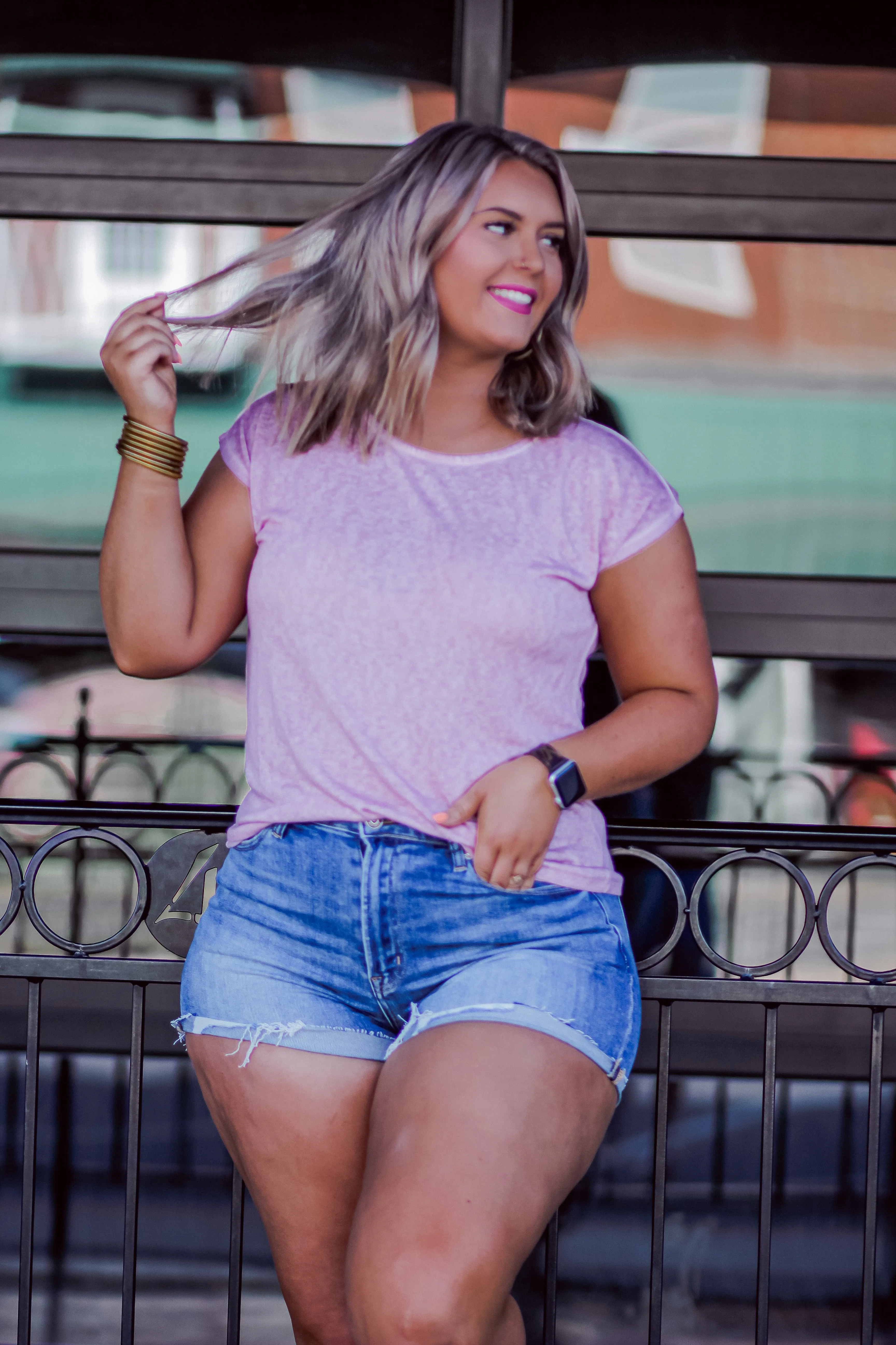 Mauve Sun Washed Lace Detail Back Top