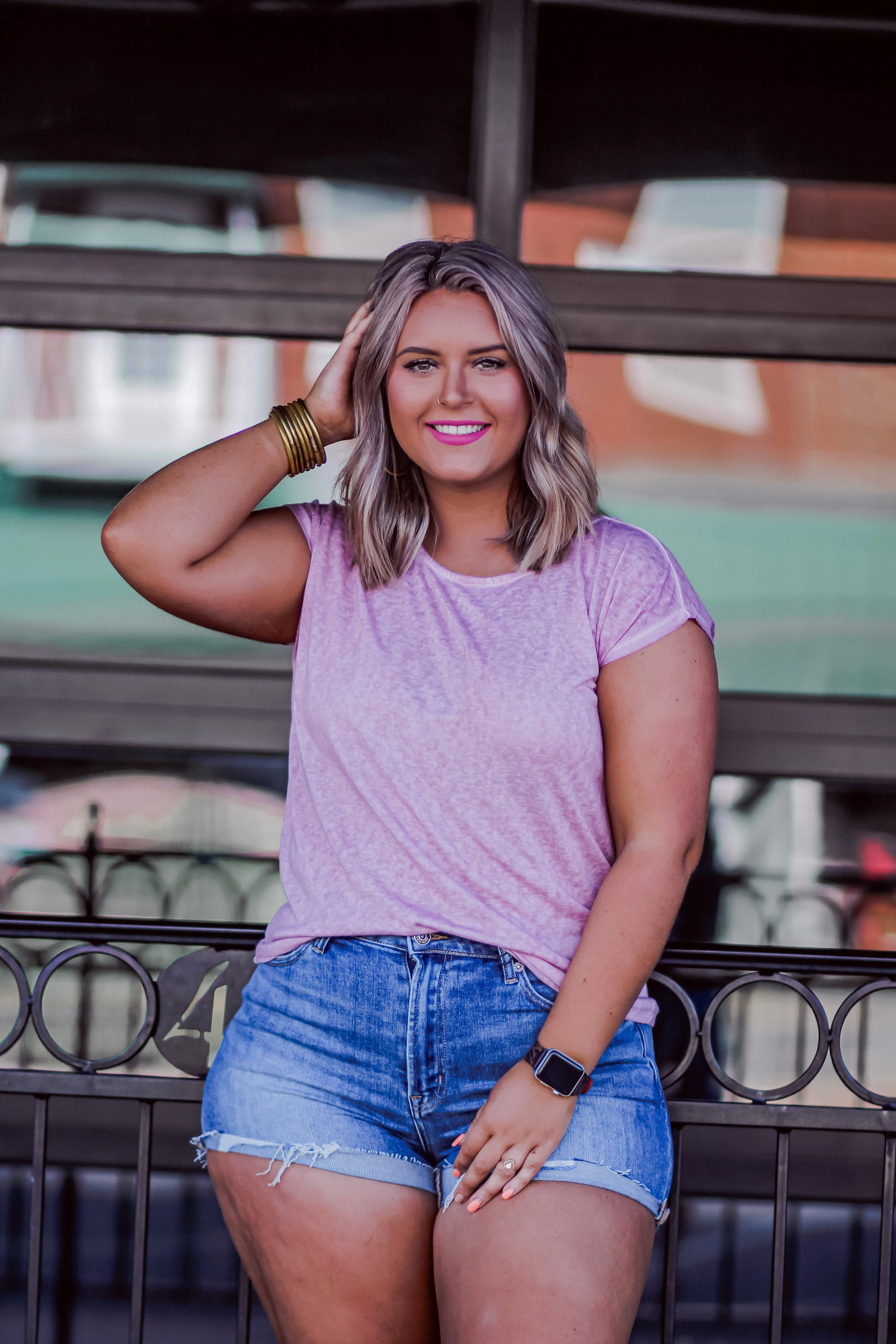 Mauve Sun Washed Lace Detail Back Top