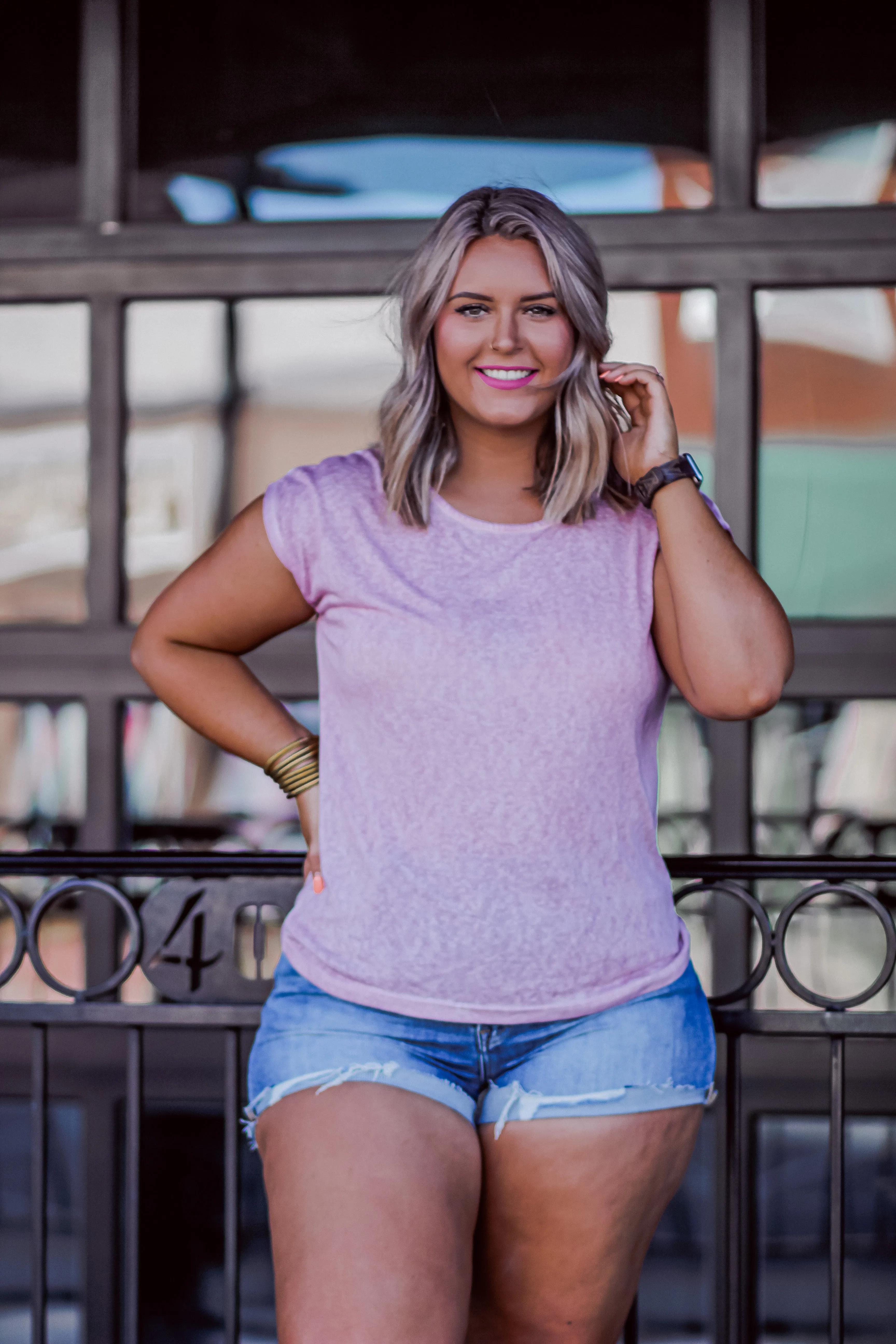 Mauve Sun Washed Lace Detail Back Top
