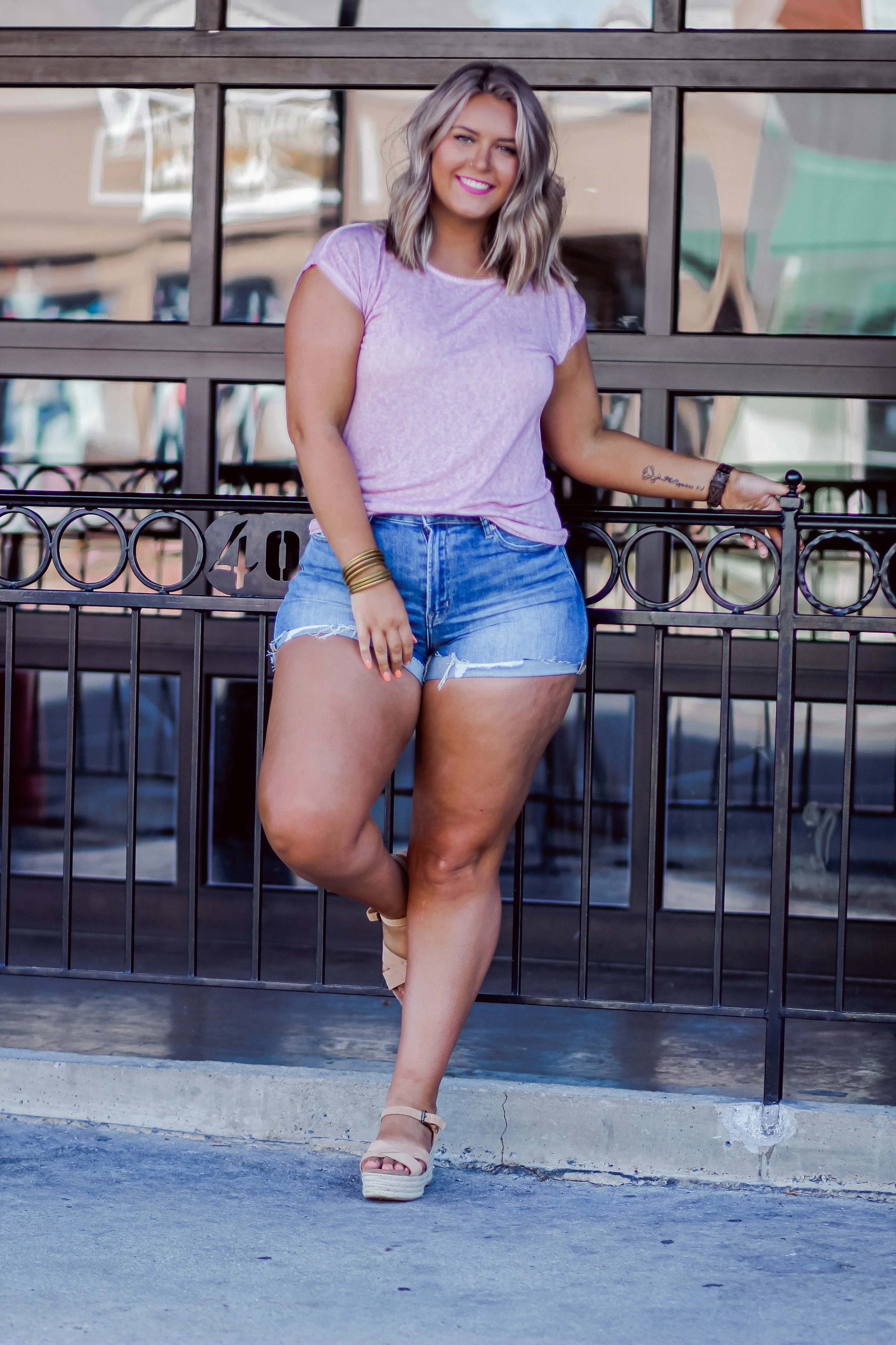 Mauve Sun Washed Lace Detail Back Top