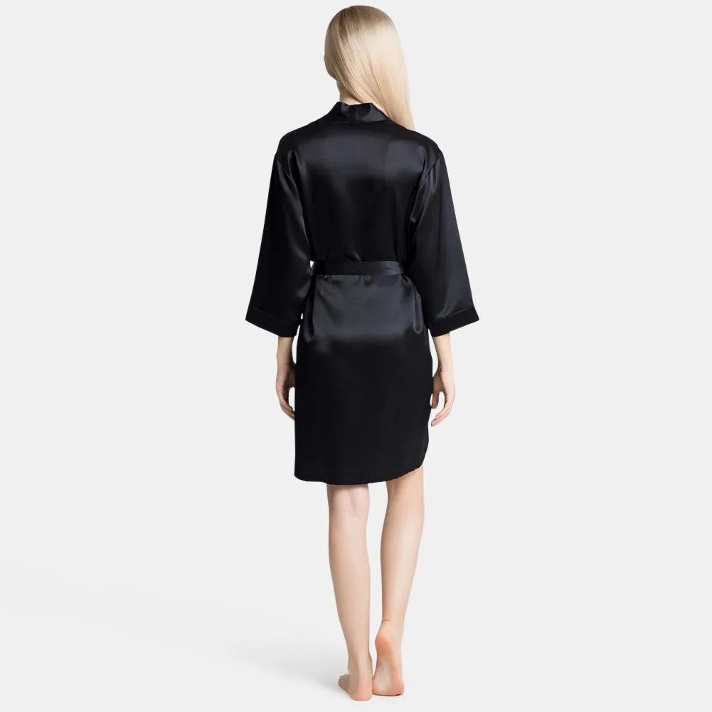 Mulberry Short Silk Robe for Women 100% Pure Silk Bathrobe with Belt