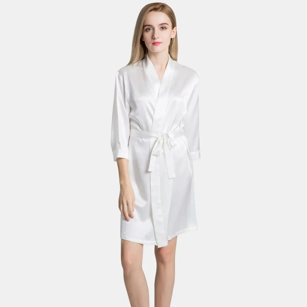 Mulberry Short Silk Robe for Women 100% Pure Silk Bathrobe with Belt