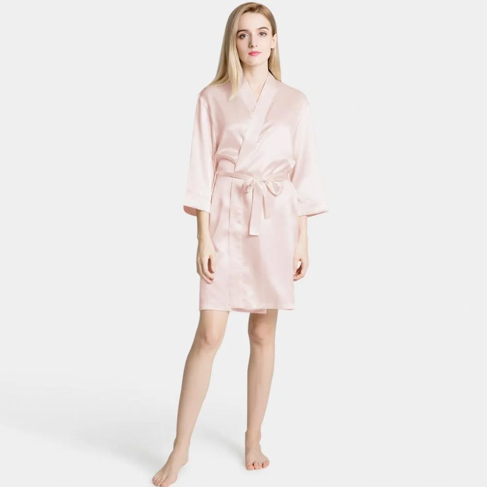 Mulberry Short Silk Robe for Women 100% Pure Silk Bathrobe with Belt