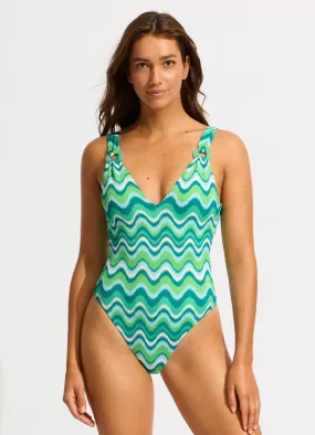 Neue Wave V Neck One Piece - Jade