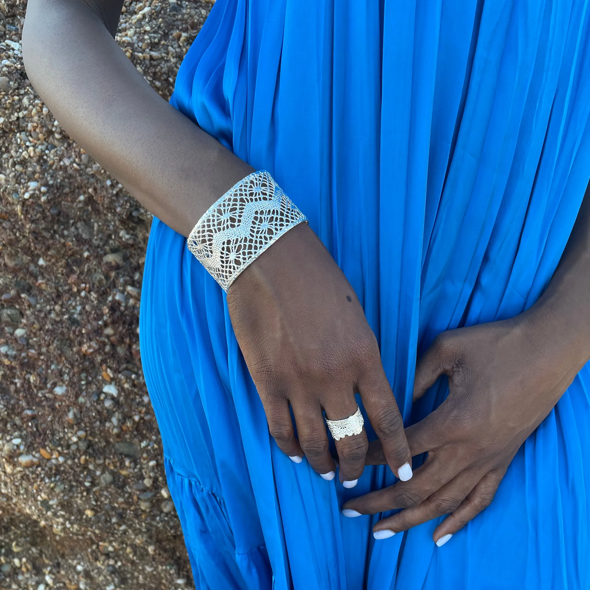 Paulette - Lace Cuff Bracelet in Sterling Silver
