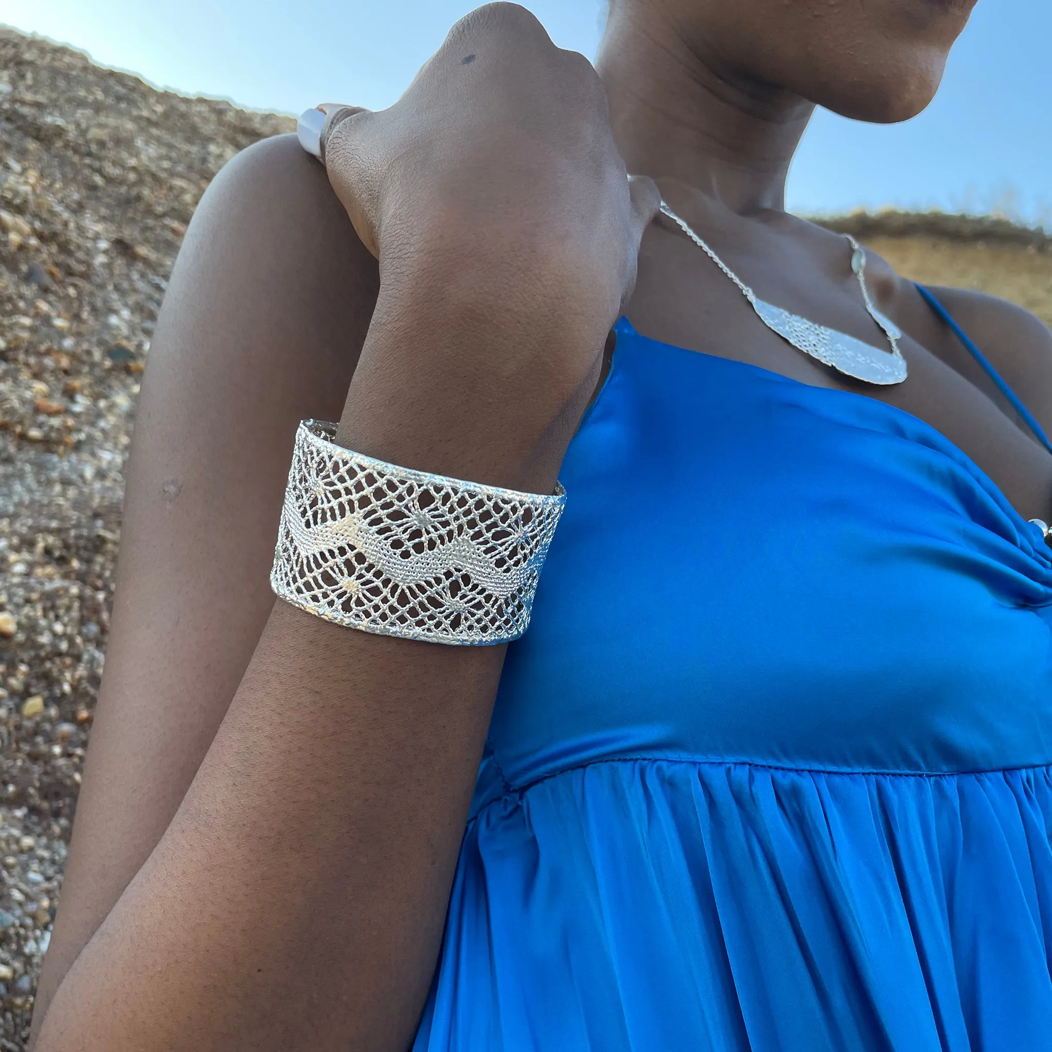 Paulette - Lace Cuff Bracelet in Sterling Silver