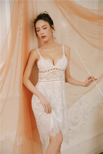 Sexy Night Sleep Dress Nighties for Women Underwear Sling Lace V-Neck Sexy Sleepwear Lingerie Nightgown Nightgowns Women